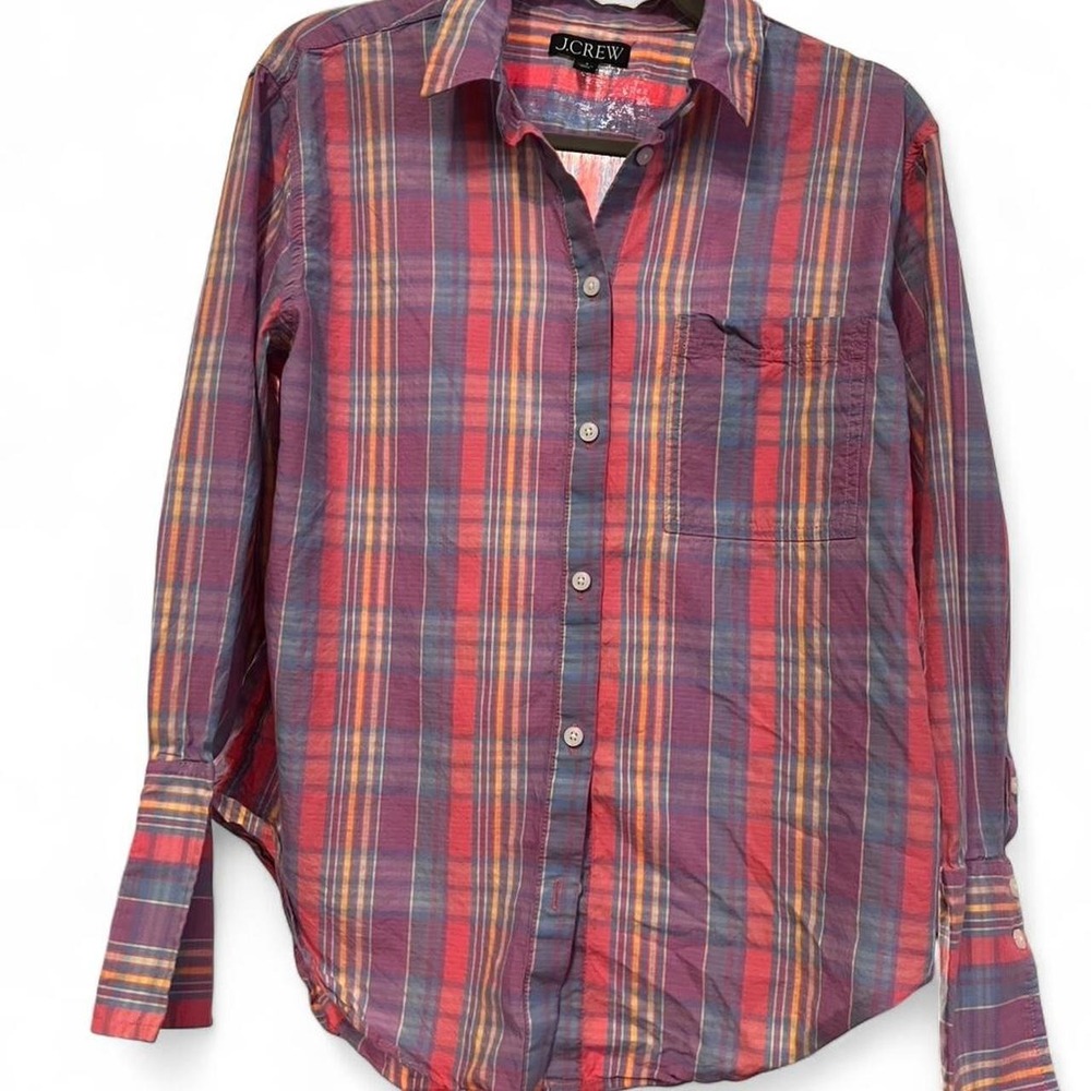 Re-imagined by J.Crew Plaid Button Down Shirt Cotton and Modal Women's Size 8 - Picture 7 of 8
